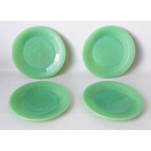 4 Vintage Jadeite Jane Ray Salad Plates Fire King Anchor Hocking 1960s